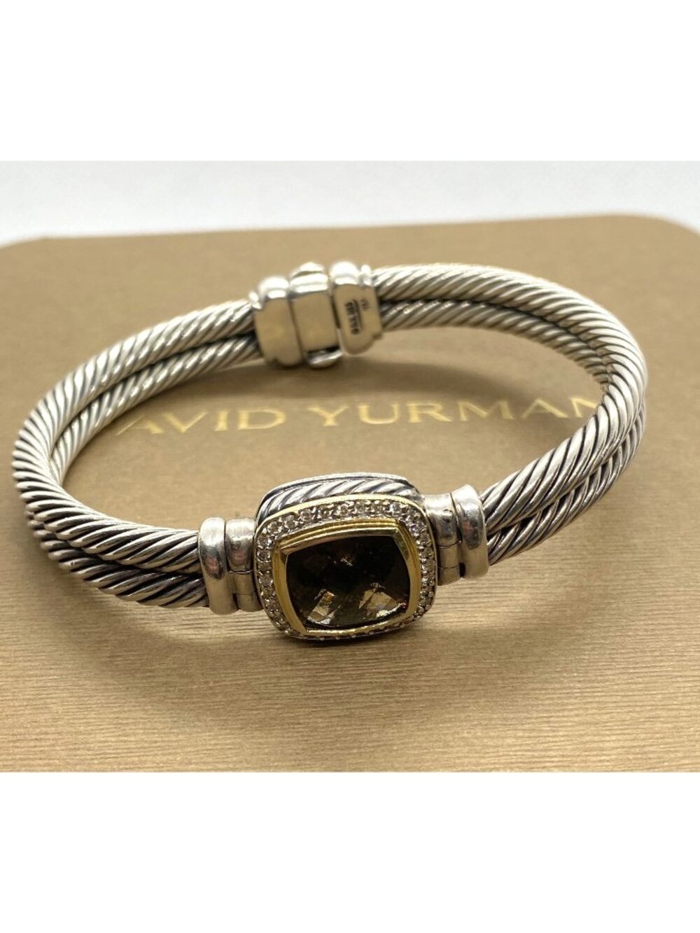 David Yurman 925 Silver 18K 750 Albion Double Cable Bracelet Smokey